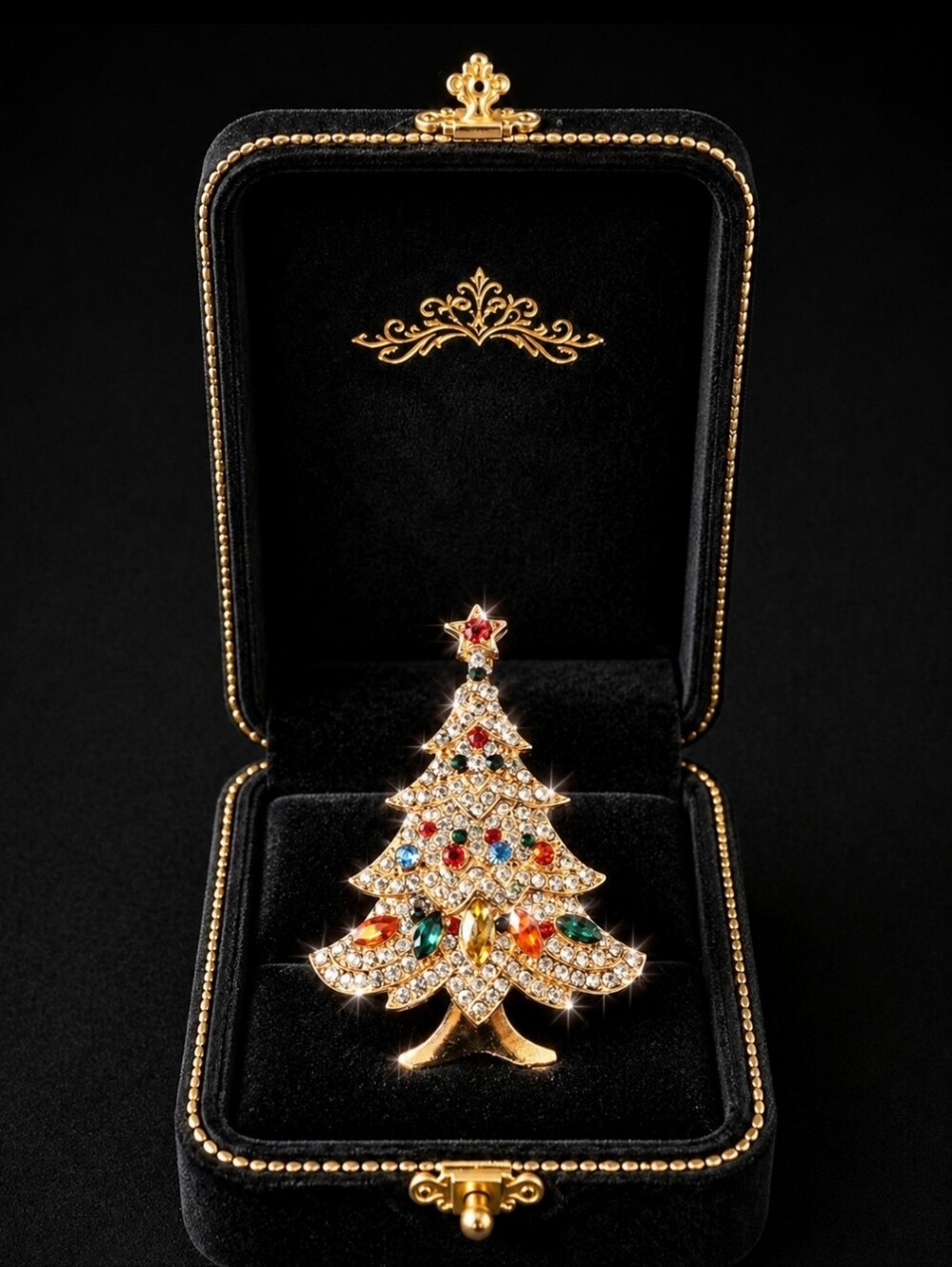 Rhinestone Gold Tone Vintage Reproduction Christmas Tree Jewelry Brooch NEW NWOT